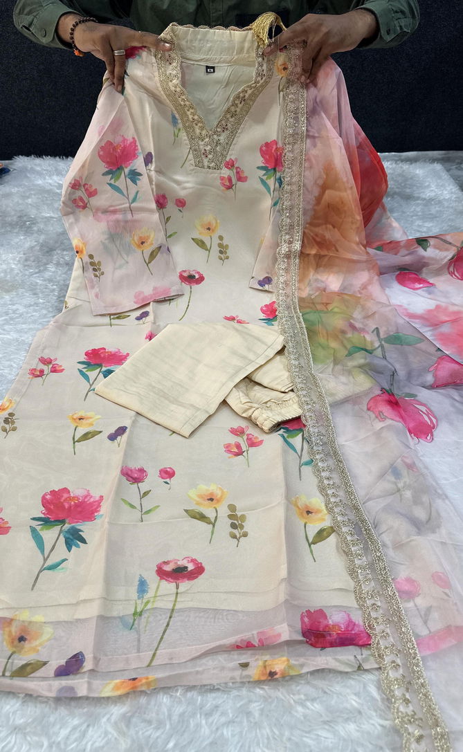 Keshav Embroidery Printed Organza Designer Kurti With Bottom Dupatta Wholesalers In Surat